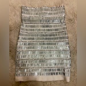 Peace + Love white and silver sequin high waist mini skirt size 4